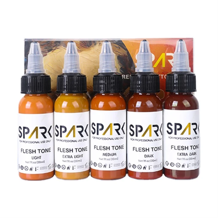 Spark Professional 1 oz nahatooni tätoveeringu tindi komplekt - täppisportree nahatooni toonid professionaalseks kasutamiseks